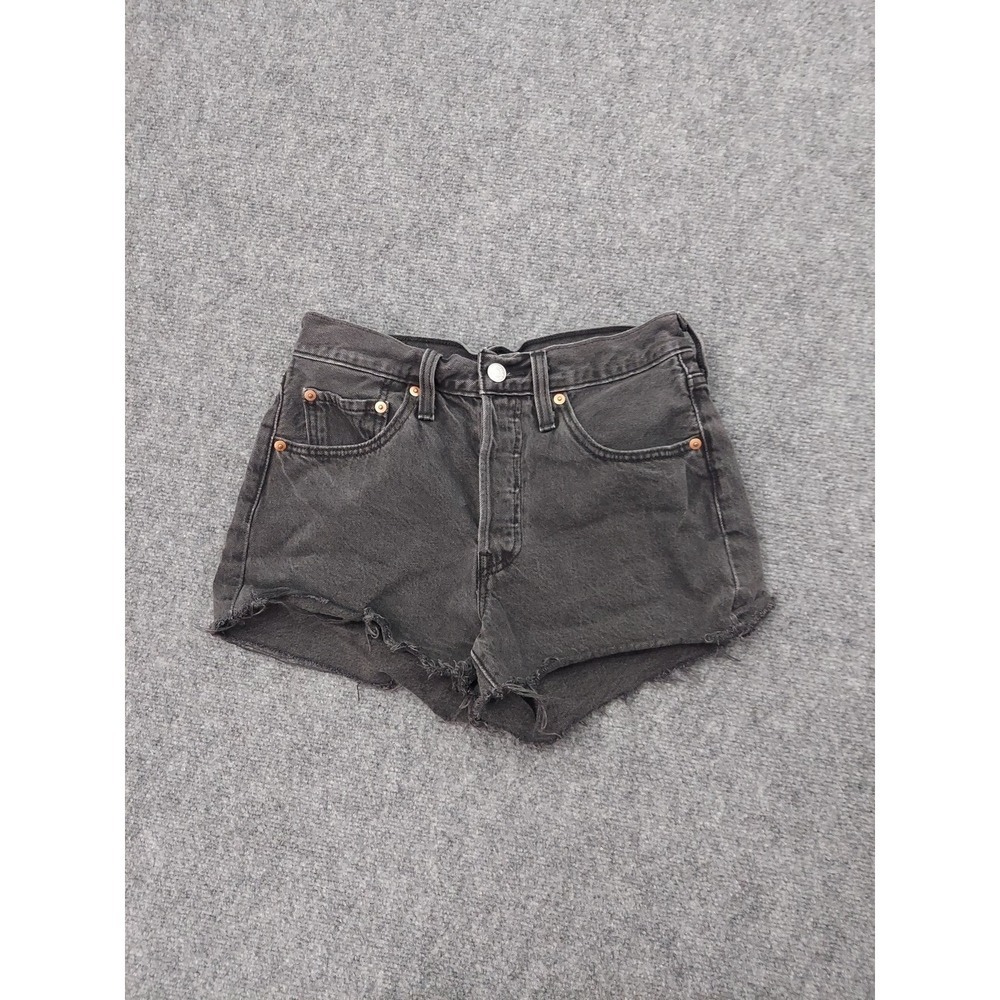Levis 501 Denim Shorts Womens 26 Black Gray Button Fly Cutoff Frayed Hem Cotton